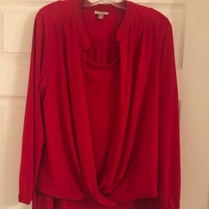 Red wrap blouse